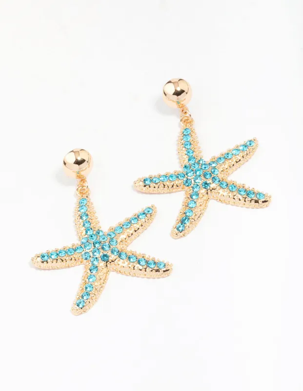 Gold Diamante Starfish Drop Earrings sold by lovisa