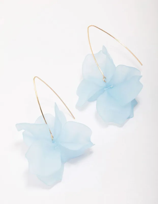 Gold Blue Frosted Flower Drop Earrings sold by lovisa