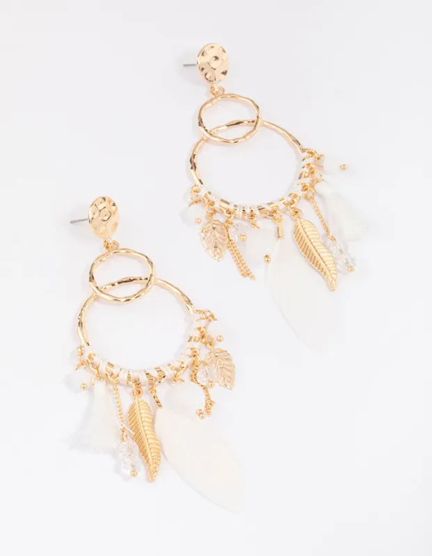 Gold Thread Feather Beaded Drop Earrings sold by lovisa