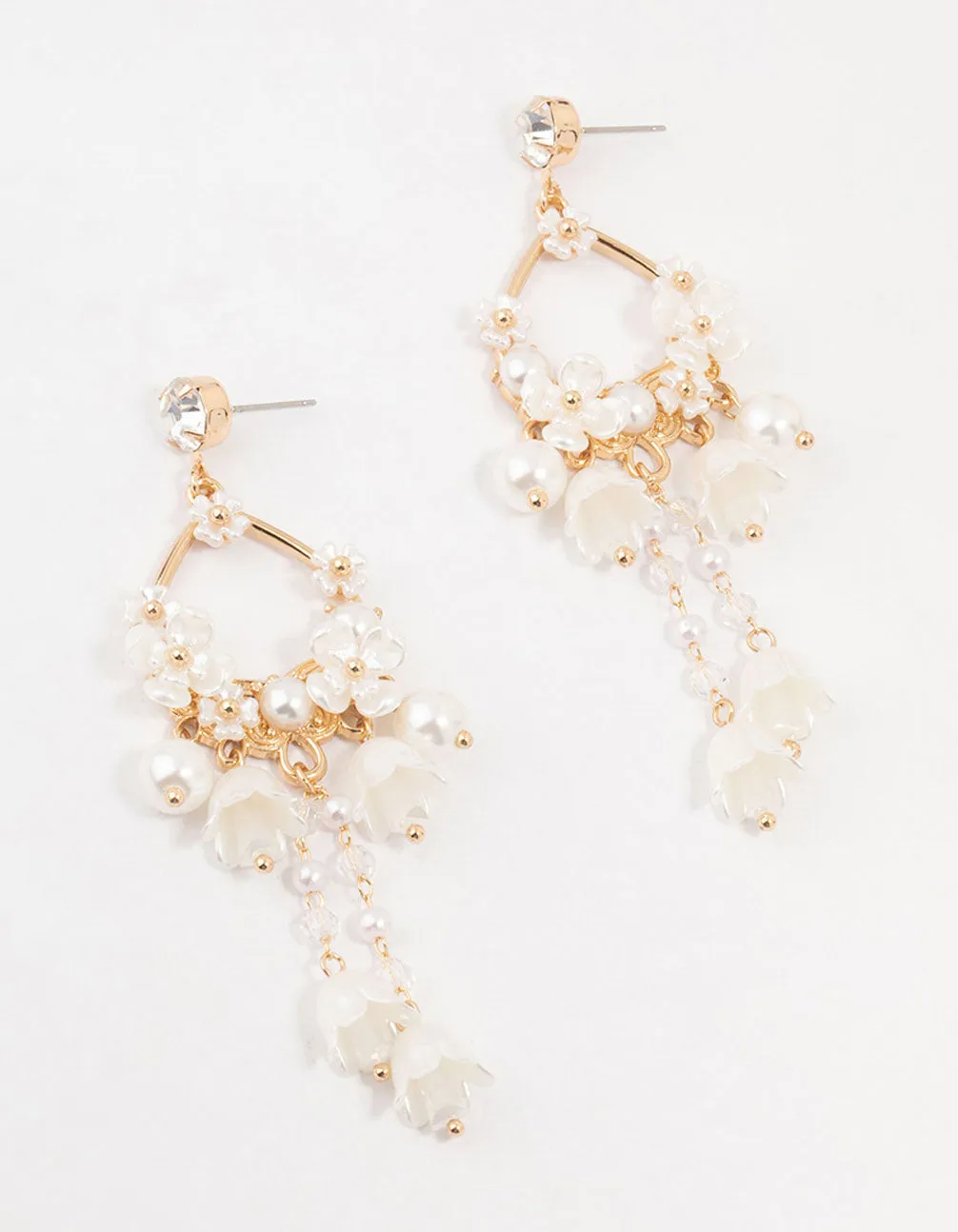 Gold Pearlised Flower Drop Earrings sold by lovisa