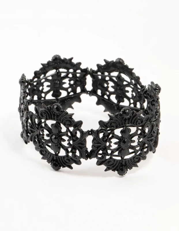Black Coated Metal Lace Stretch Bracelet sold by lovisa