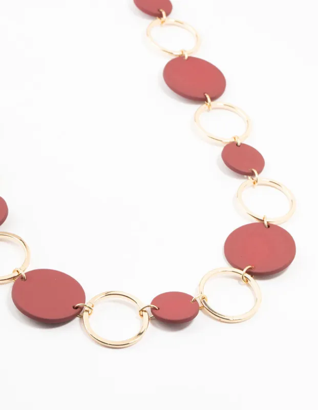 Gold & Red Matte Disc Necklace sold by lovisa