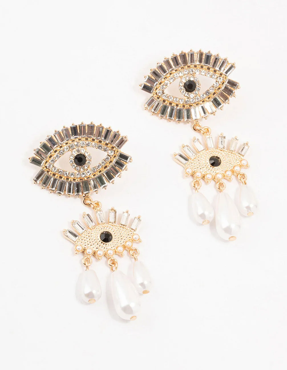 Gold & Black Pearl Evil Eye Drop Earrings sold by lovisa
