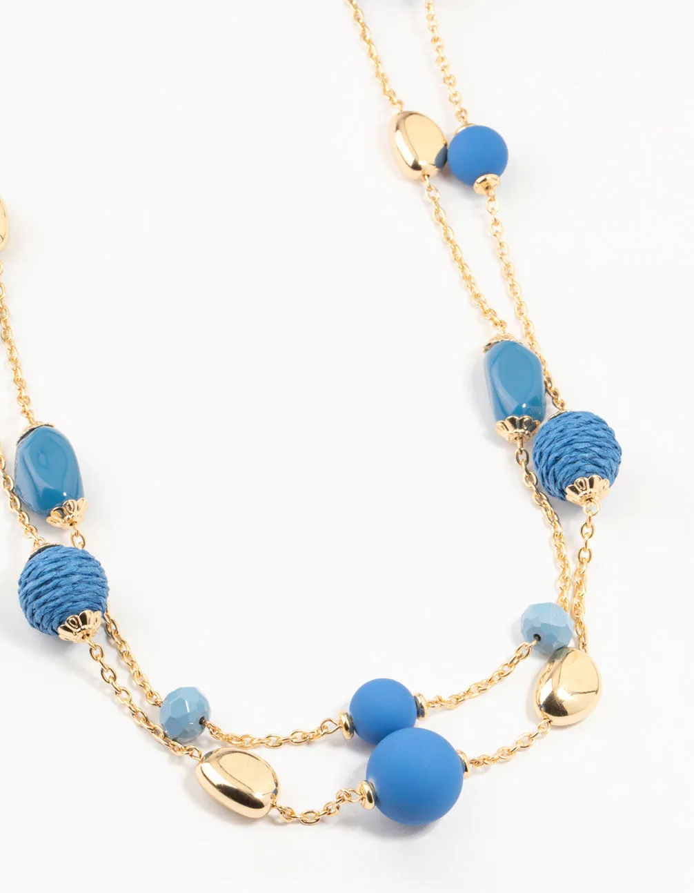 Gold & Blue Straw Beads Necklace sold by lovisa