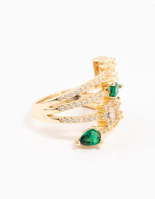 Gold Mixed Shape Green Cubic Zirconia Wrapped Ring sold by lovisa