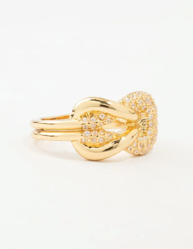 Gold Bold Diamante Knotted Ring sold by lovisa