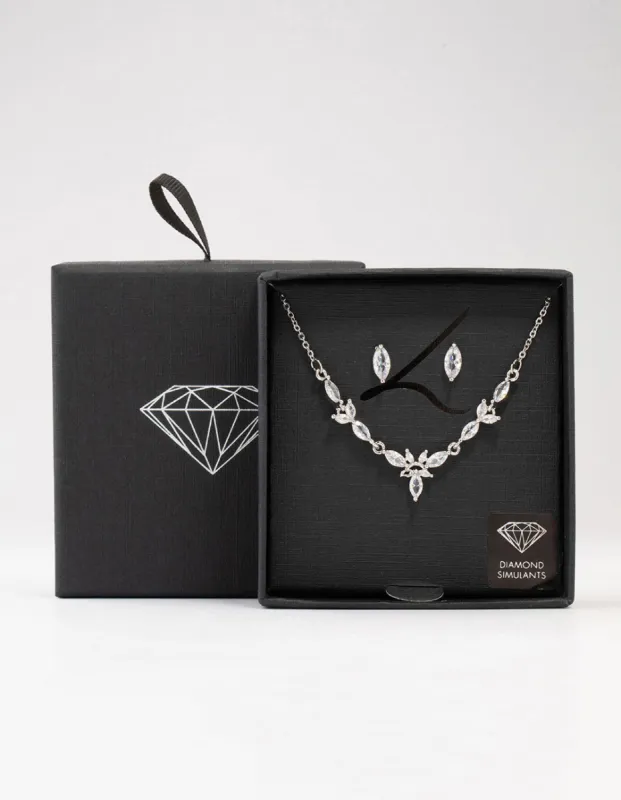 Silver Marquise Diamante Necklace & Earring Set sold by lovisa