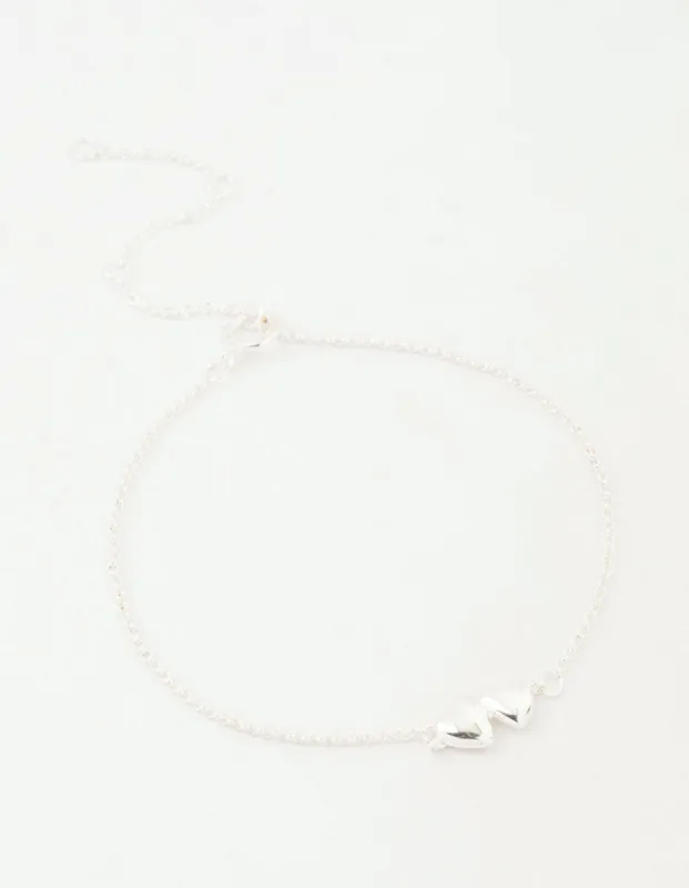 Sterling Silver Paired Puffy Heart Bracelet sold by lovisa