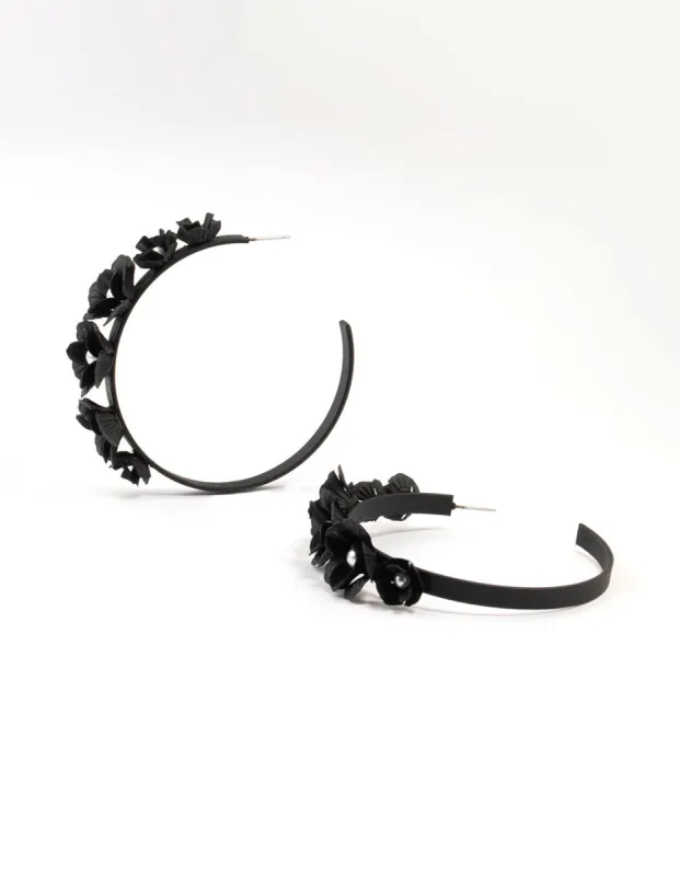 Black  Floral Pearl Hoop Earrings sold by lovisa