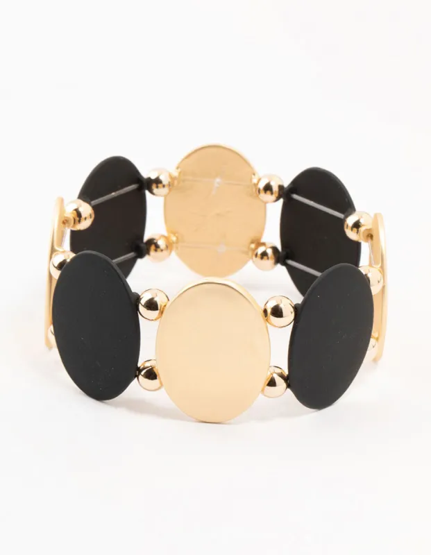 Black & Gold Oval Disc Stretch Bracelet sold by lovisa