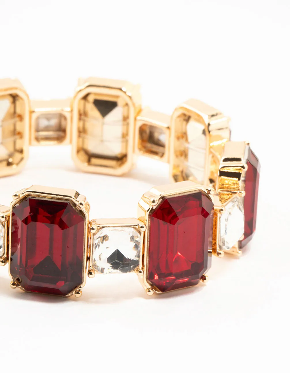 Gold Red Rectangular & Square Diamante Stretch Bracelet sold by lovisa product image thumbnail 2
