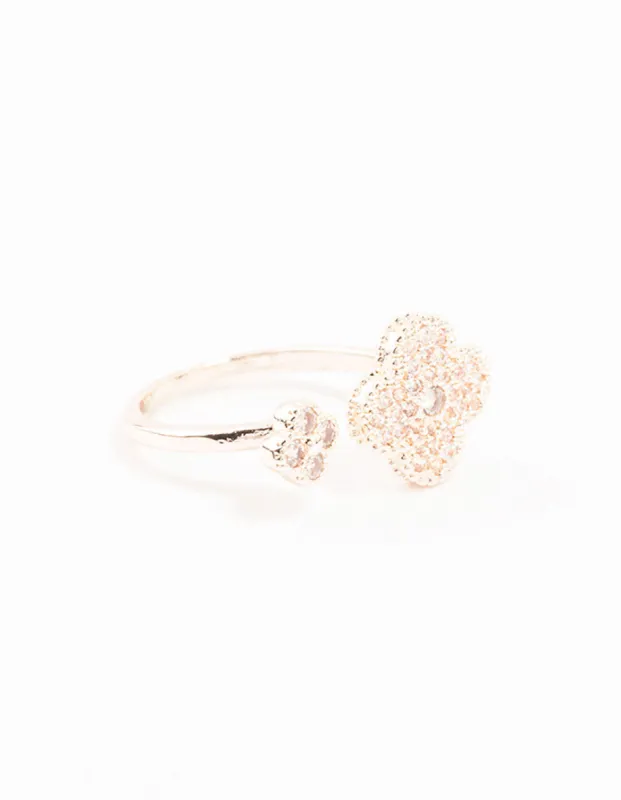 Rose Gold Open Clover Ring sold by lovisa