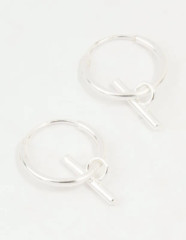 Sterling Silver Clean T Bar Drop Hoop Earrings sold by lovisa
