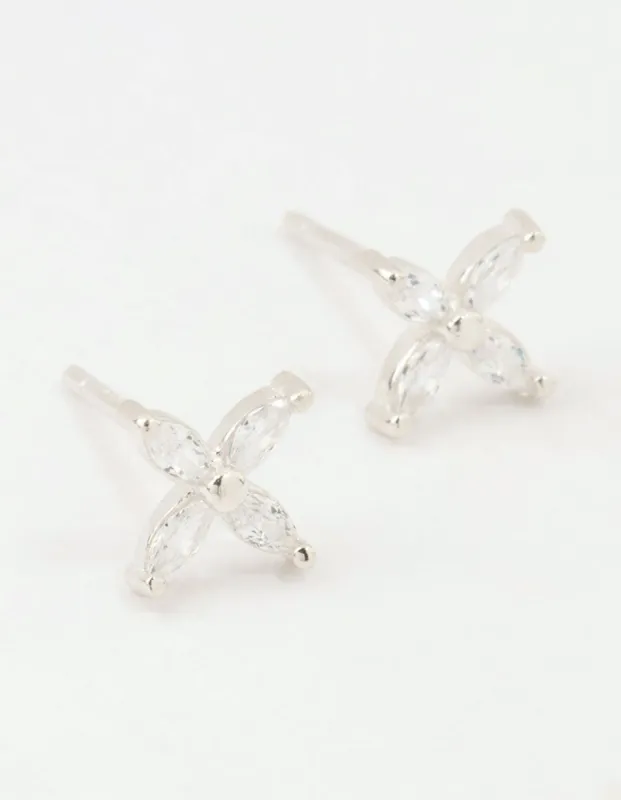 Sterling Silver Cubic Zirconia Mini Flower Stud Earrings sold by lovisa