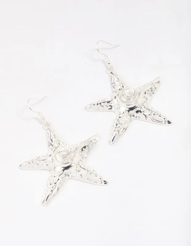 Silver Molten Starfish Drop Earrings sold by lovisa