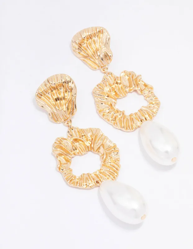 Gold Molten Pearl Drop Earrings sold by lovisa