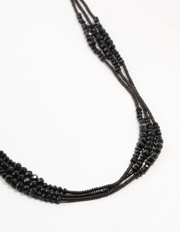 Black Beaded Faceted Layered Necklace sold by lovisa