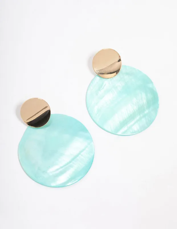 Gold Blue Genuine Shell Circle Drop Earrings sold by lovisa