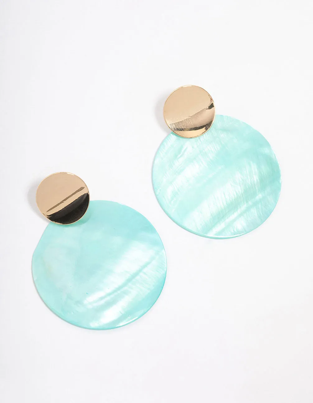 Gold Blue Genuine Shell Circle Drop Earrings sold by lovisa