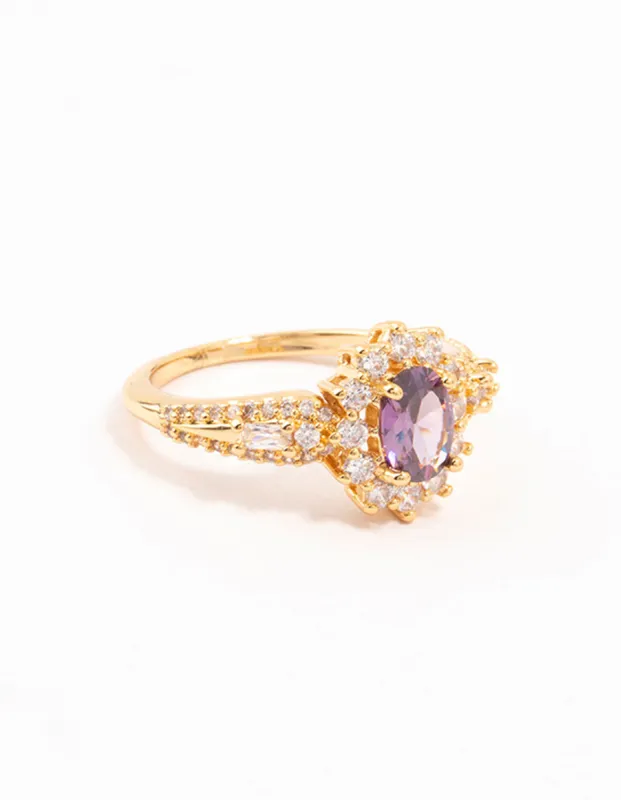 Gold Opulent Purple Cubic Zirconia Statement Ring sold by lovisa