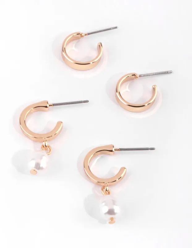 Gold Pearl Huggie Hoop Earring Set sold by lovisa