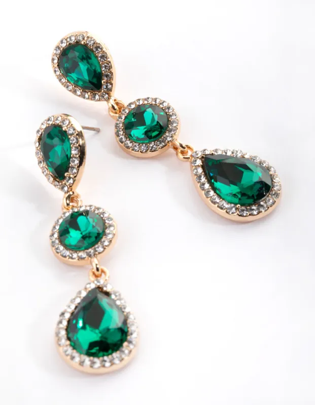 Green Diamante Circle & Teardrop Earrings sold by lovisa
