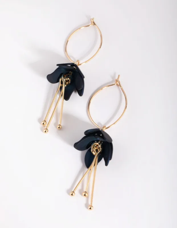 Navy Flower Drop Earrings sold by lovisa