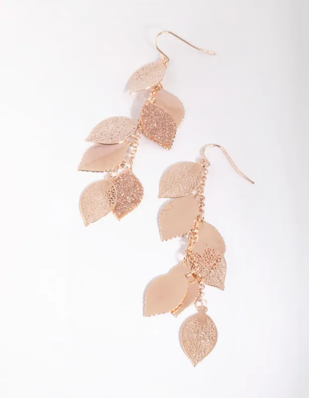 Rose Gold Glitter Leaf Cluster Earrings sold by lovisa