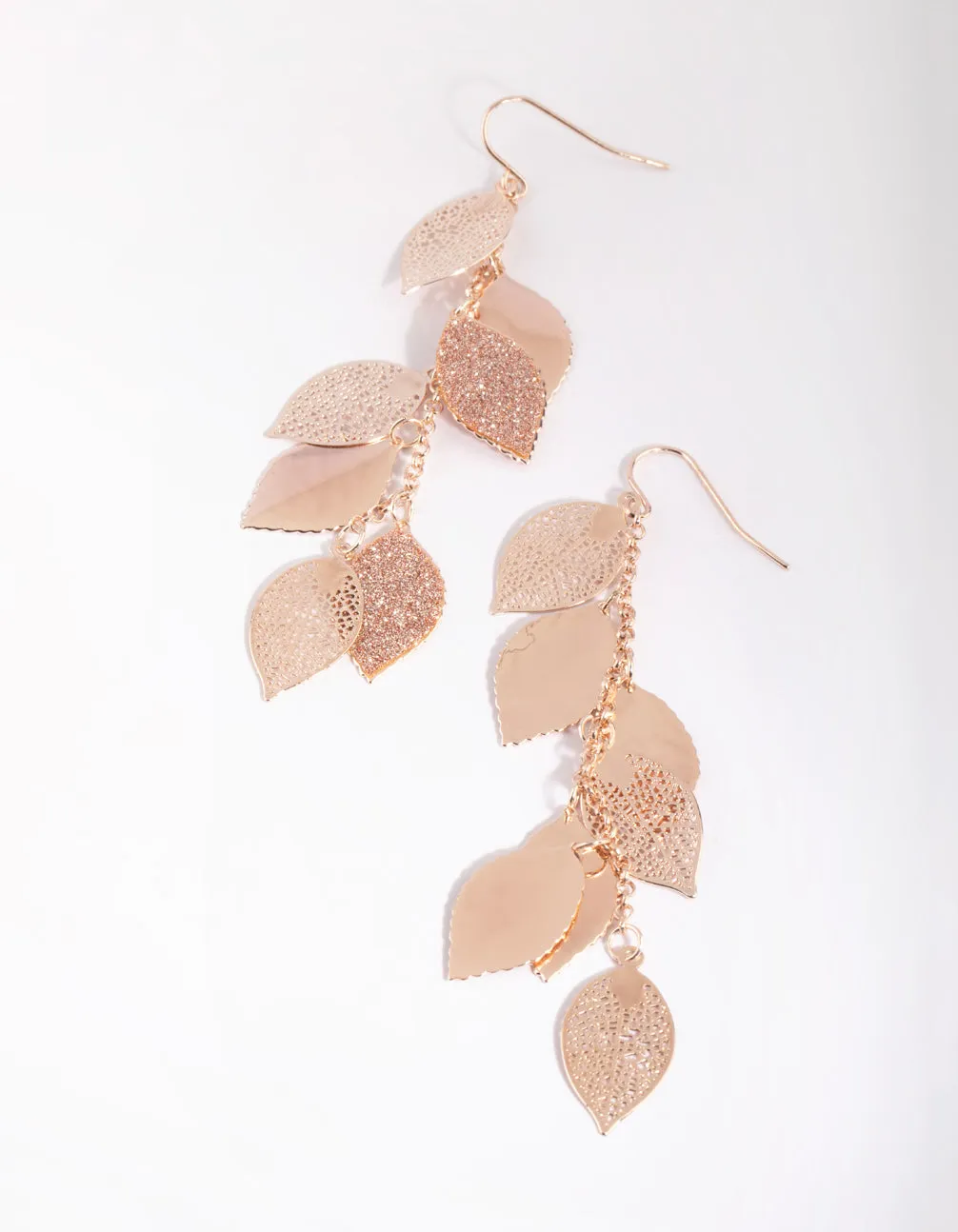 Rose Gold Glitter Leaf Cluster Earrings sold by lovisa