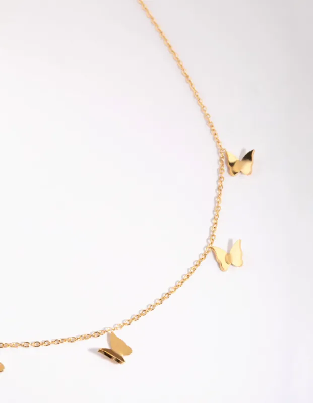 Waterproof Gold Plated Stainless Steel Butterfly Charm Necklace sold by lovisa