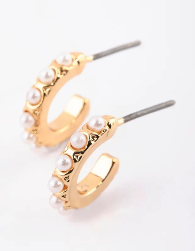 Gold Pearl Huggie Hoop Earrings sold by lovisa