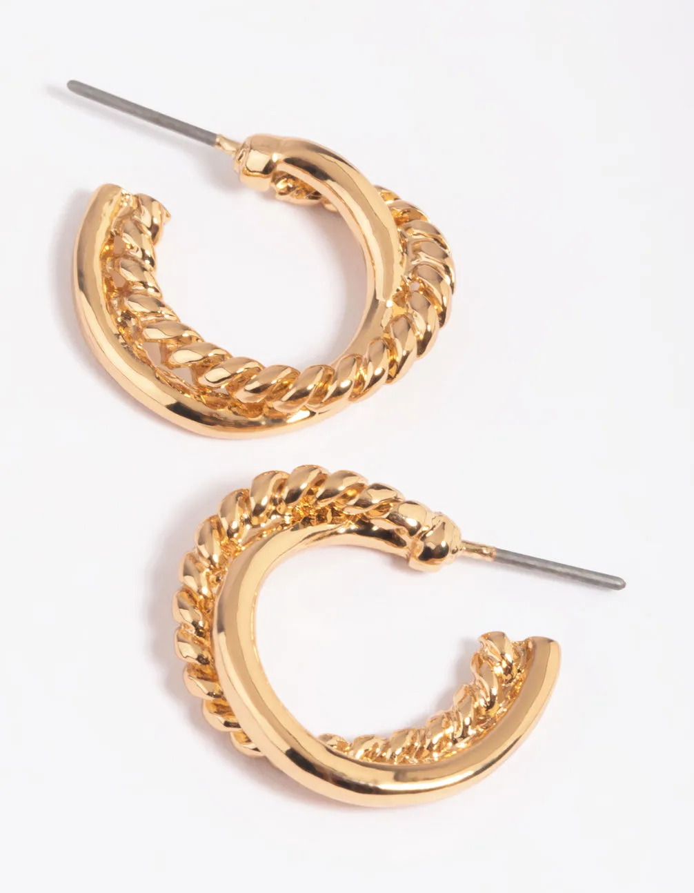 Gold Cross Over Small Hoop Earrings sold by lovisa