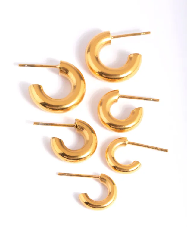 Waterproof Gold Plated Stainless Steel Mixed Hoop Earring Pack sold by lovisa