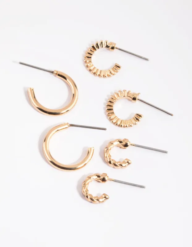 Gold Mixed Text Huggie Hoop Earring Pack sold by lovisa