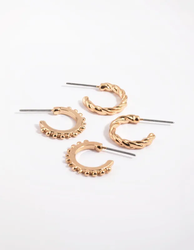 Gold Textured Huggie Hoop Earring Pack sold by lovisa