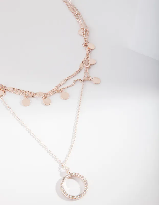 Rose Gold Disc & Circle Charm Layered Choker Necklace sold by lovisa