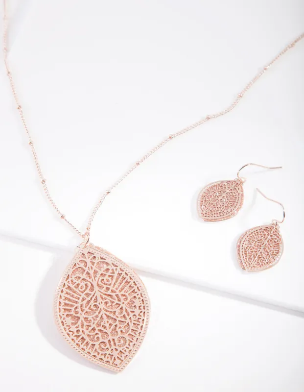 Rose Gold Glitter Leaf Jewellery Set sold by lovisa