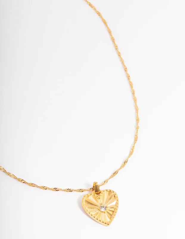 Waterproof Gold Plated Stainless Steel Diamante Heart Necklace sold by lovisa