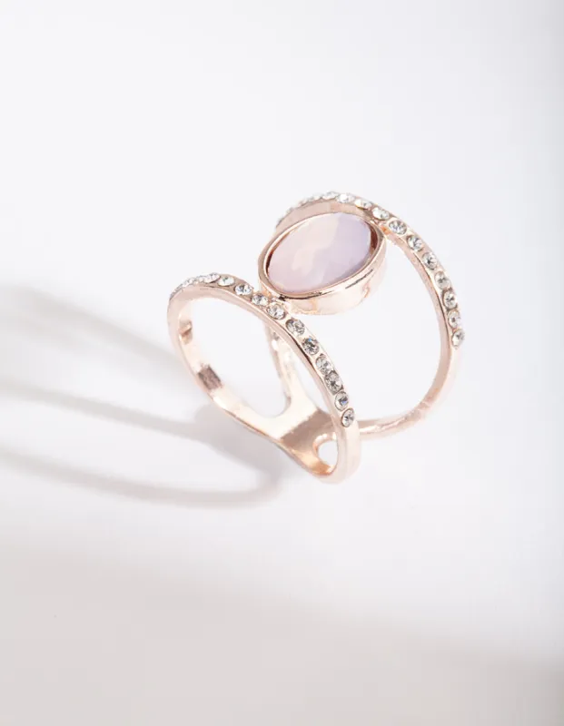 Rose Gold Pink Stone Double Ring sold by lovisa