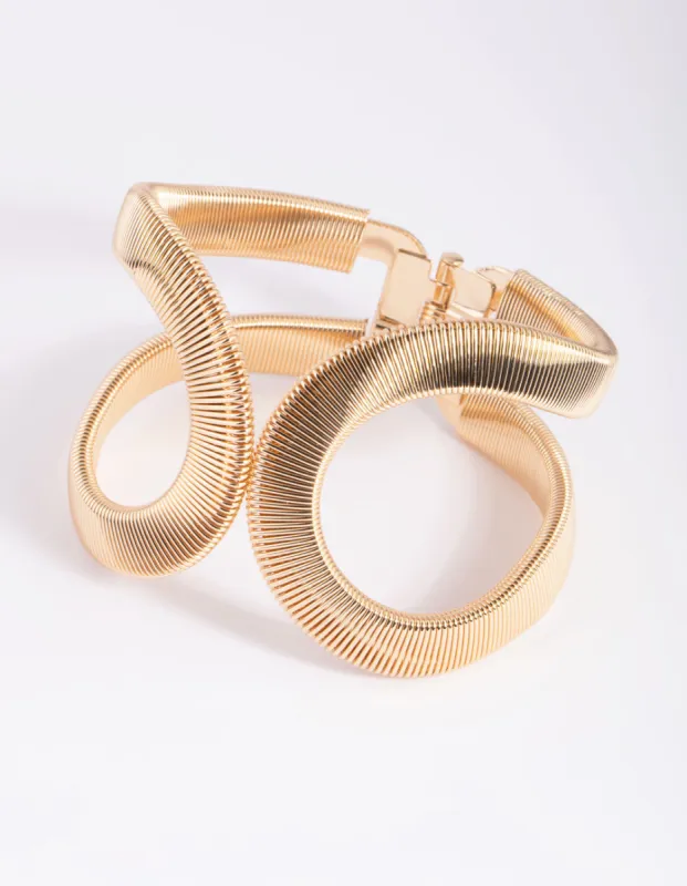 Gold Textured Oval Cuff Bangle sold by lovisa