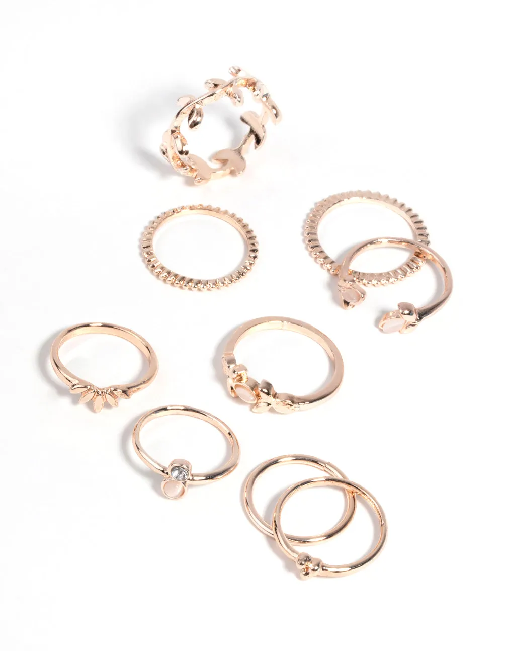 Rose Gold Pretty Leaves Ring 9-Pack sold by lovisa