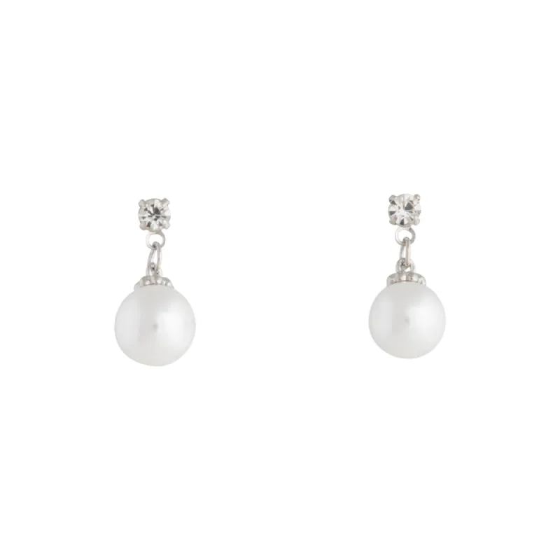 Small Diamante Pearlised Bead Drop Earrings sold by lovisa