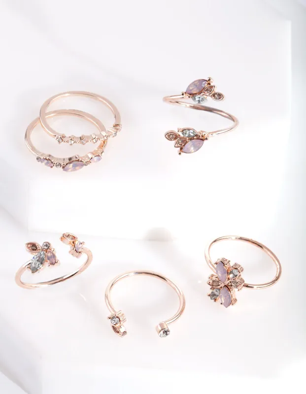 Rose Gold Floral Gem Ring Pack sold by lovisa