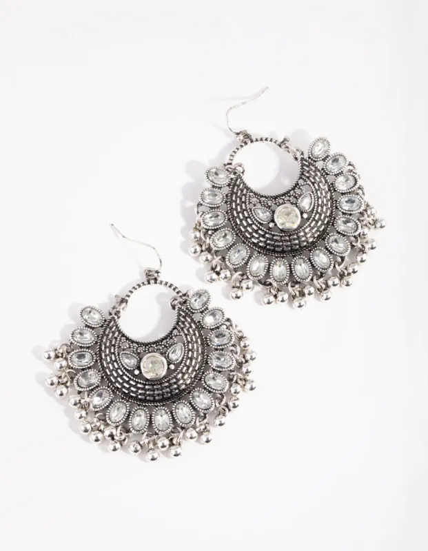 Antique Silver Diamante Drop Chandbali Earrings sold by lovisa