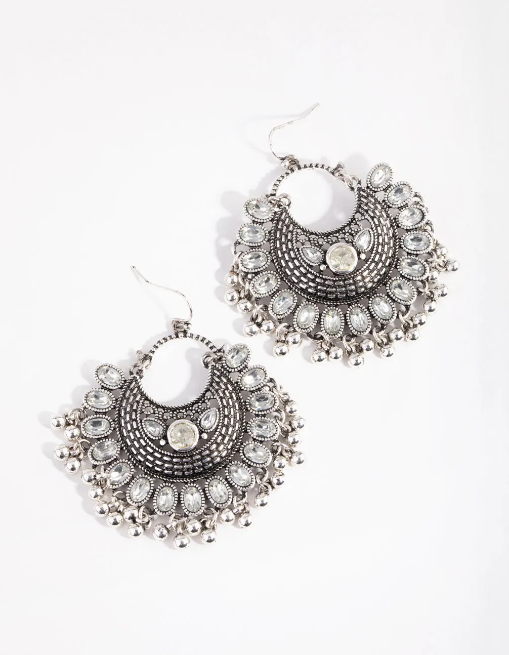 Antique Silver Diamante Drop Chandbali Earrings sold by lovisa