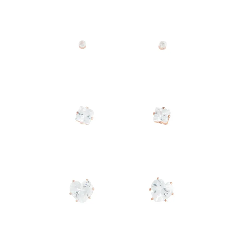 Rose Gold Assorted Cubic Zirconia Stud Earring Pack sold by lovisa