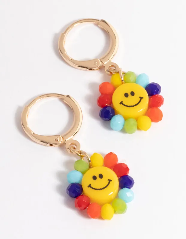 Gold Rainbow Smiley Huggie Earrings sold by lovisa