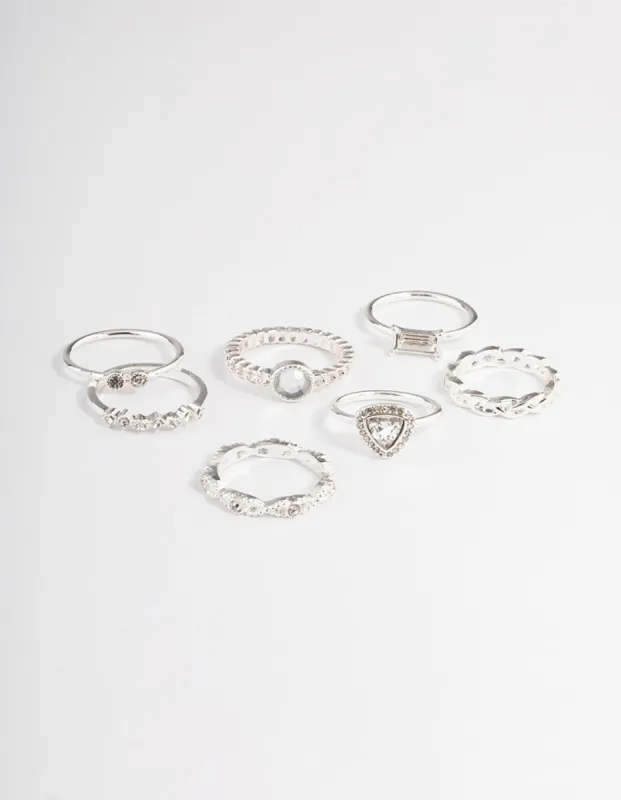 Silver Diamante Mixed Ring Pack sold by lovisa