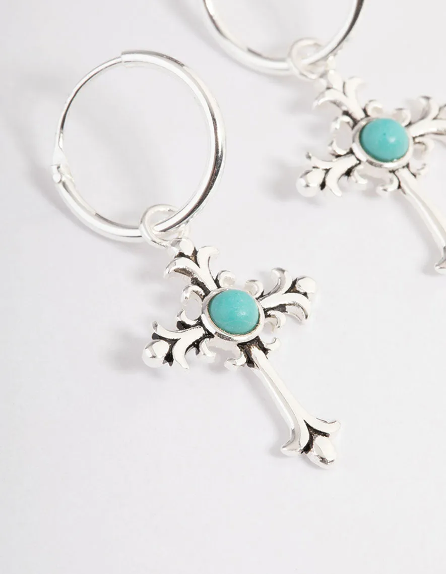 Sterling Silver Antique Cross Hoop Earrings sold by lovisa product image thumbnail 2