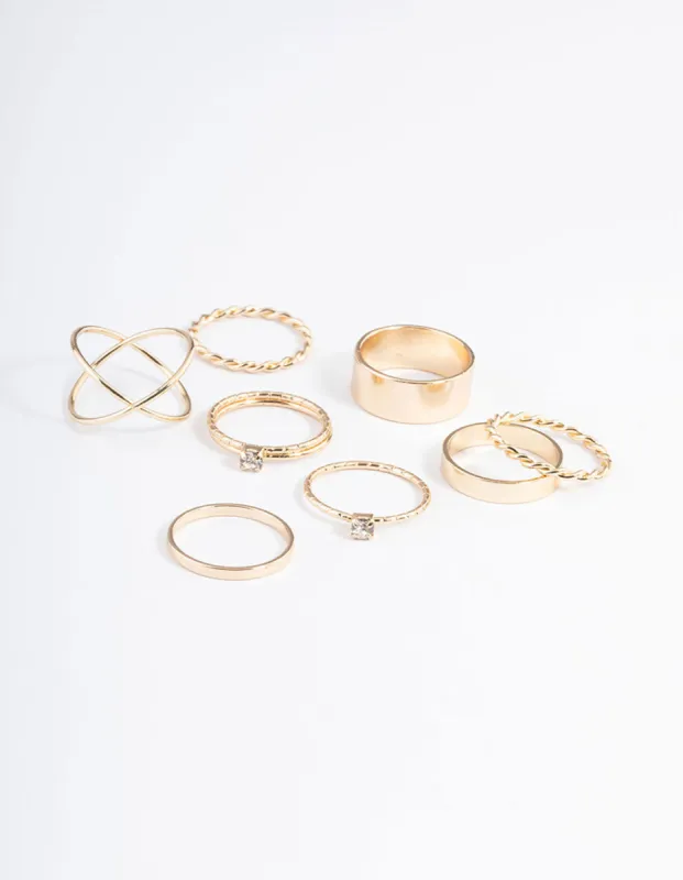 Gold Thick & Diamante Stack Ring 8-Pack sold by lovisa